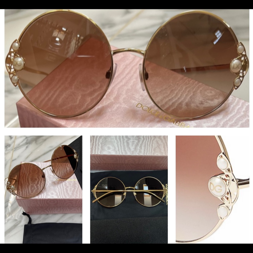 DOLCE & GABBANA ROUND SUNNIES WITH EMBELLISHED PEARLS WITH GOLD LOGO DETAILING - Picture 4 of 16